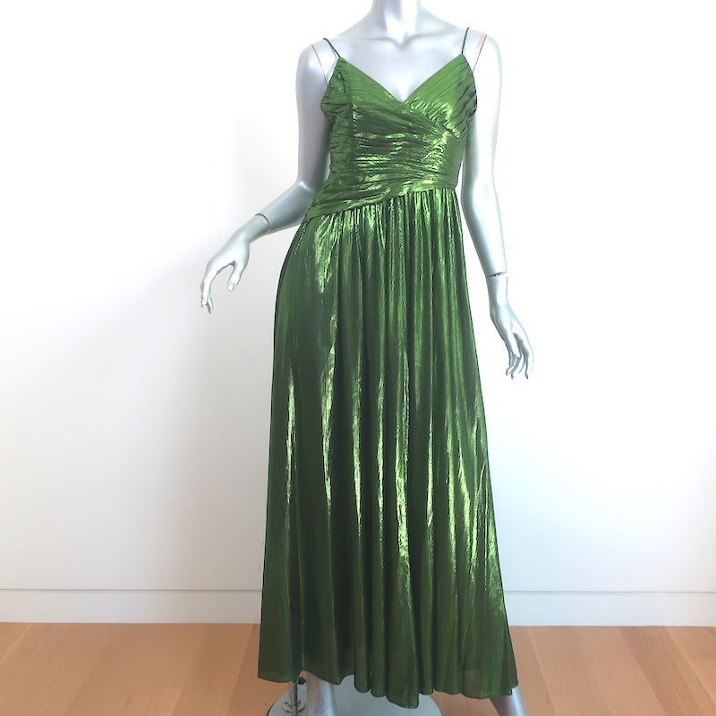 Retrofete Doss Pleated Maxi Dress Green Metallic Lame Size Small Celebrity Owned Retrofete Doss Pleated Maxi Dress Green Metallic Lame Size Small Celebrity Owned