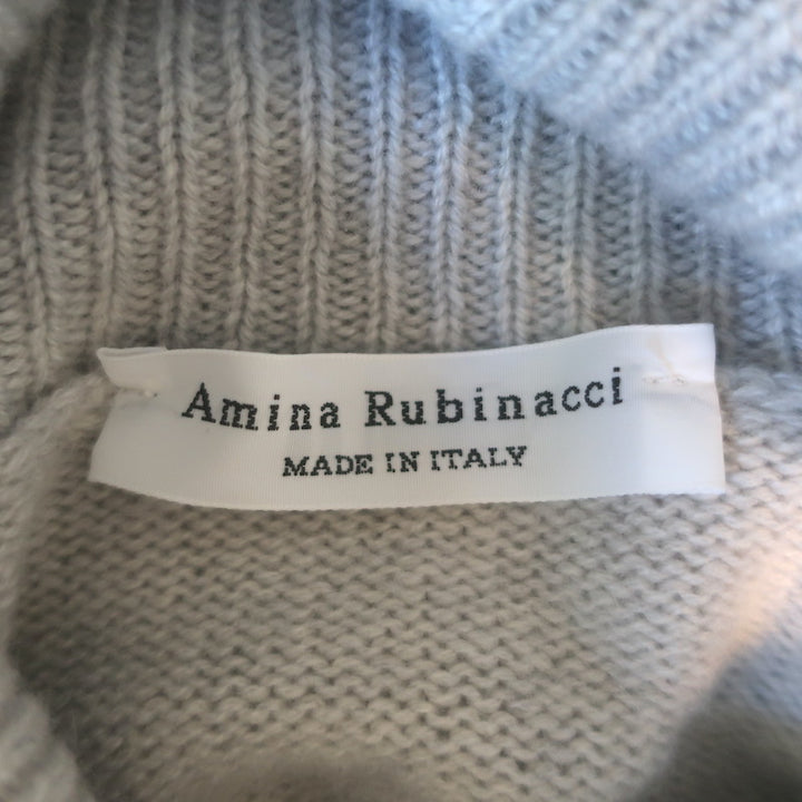 Amina Rubinacci Cashmere Intarsia Knit Turtleneck Sweater Gray Size 42