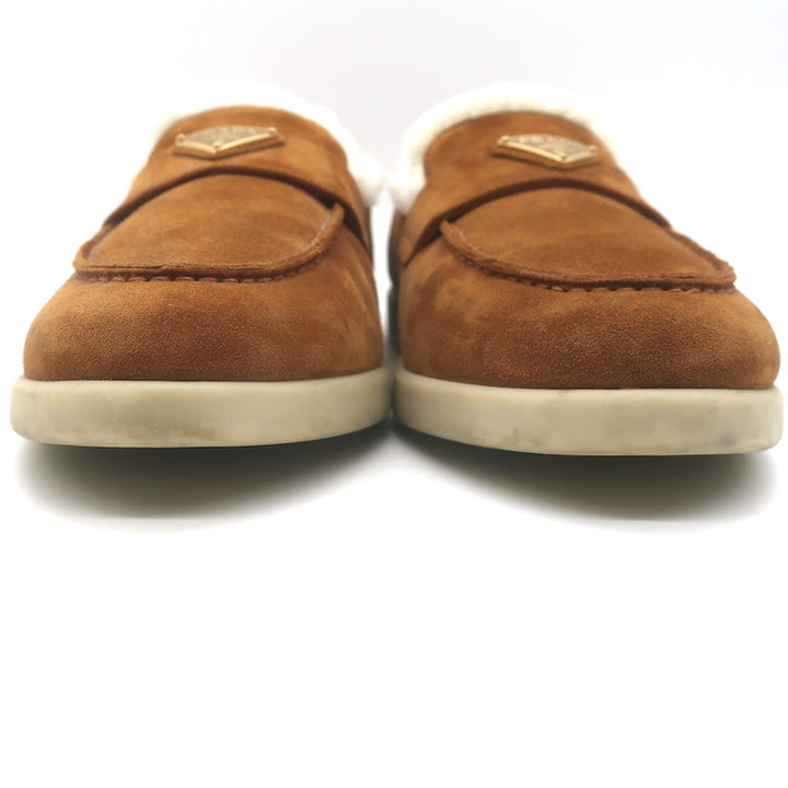 Prada Shearling-Lined Loafers Caramel Brown Suede Size 39