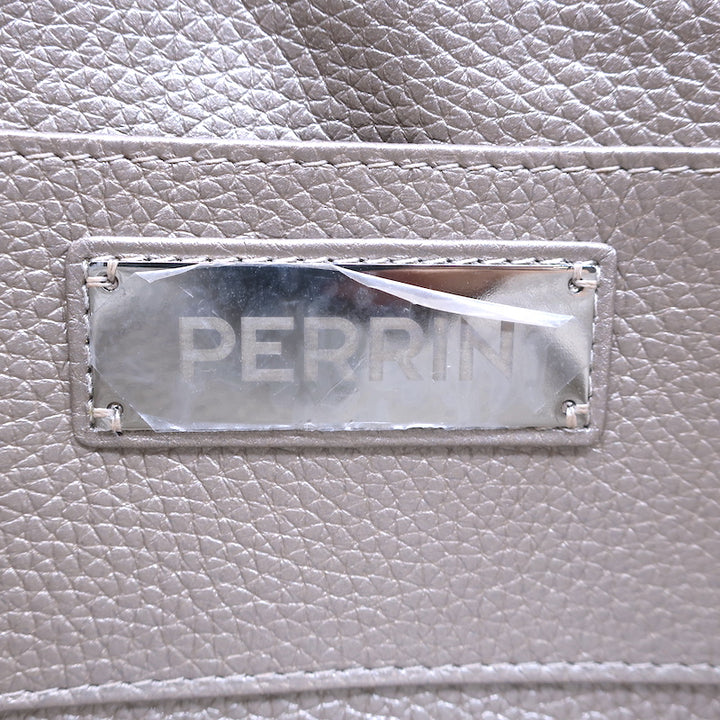 Perrin Le Cabriolet Glove Clutch Light Gold / Beige Metallic Grained Leather NEW