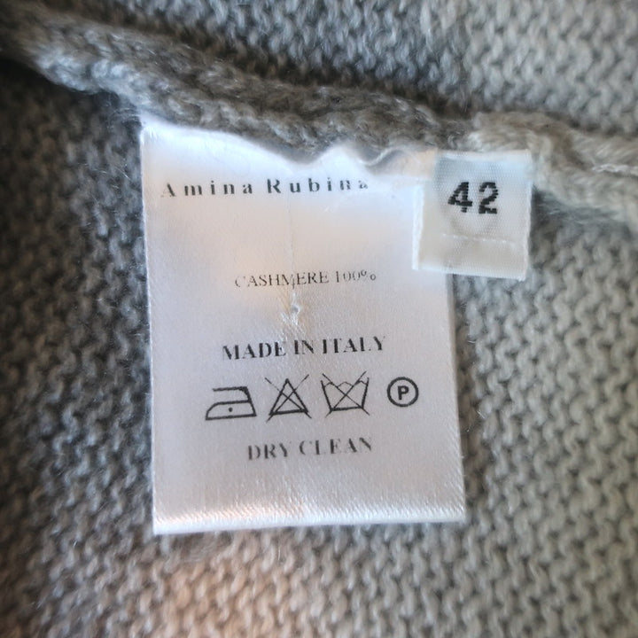 Amina Rubinacci Cashmere Intarsia Knit Turtleneck Sweater Gray Size 42
