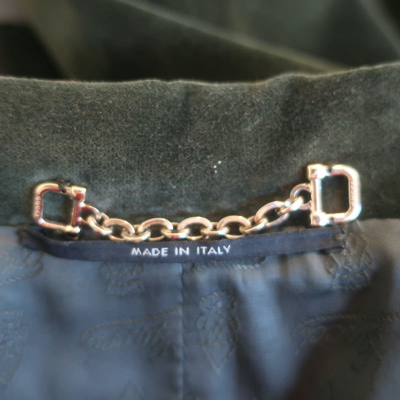 Gucci 2006 Double Breasted Velvet Jacket Dark Green Stretch Cotton Size 40