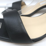 Jimmy Choo Aadra Faux Pearl-Studded Low Heel Sandals Black Leather Size 38