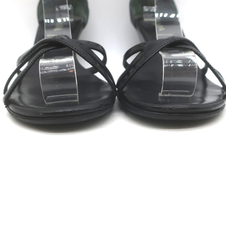 Vintage Prada Ankle Strap Wedge Sandals Black Patent Leather Size 38