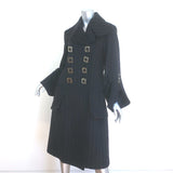 Emporio Armani Double Breasted Striped Coat Black Virgin Wool Size 40