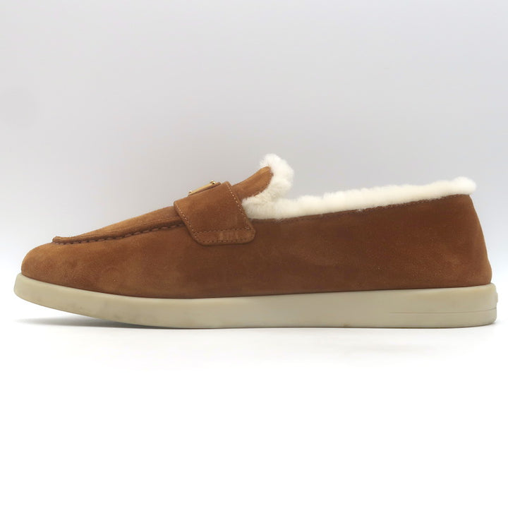 Prada Shearling-Lined Loafers Caramel Brown Suede Size 39