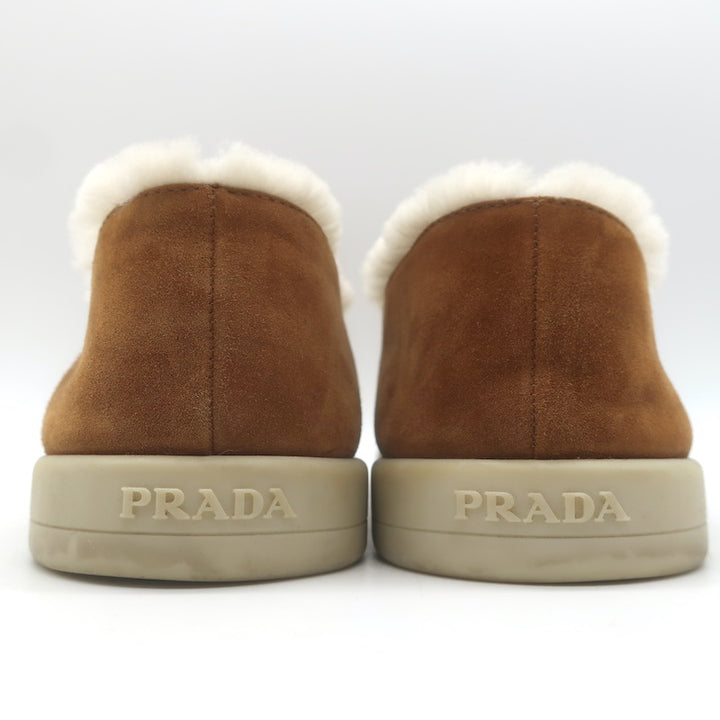 Prada Shearling-Lined Loafers Caramel Brown Suede Size 39