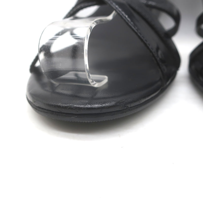 Vintage Prada Ankle Strap Wedge Sandals Black Patent Leather Size 38