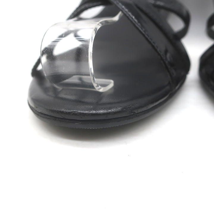 Vintage Prada Ankle Strap Wedge Sandals Black Patent Leather Size 38
