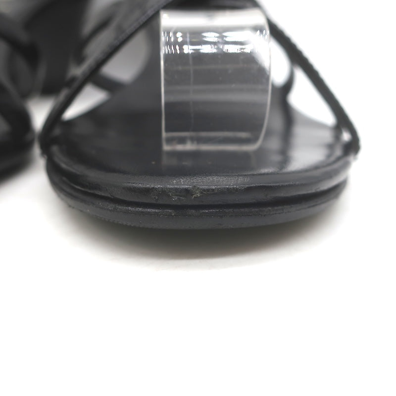 Vintage Prada Ankle Strap Wedge Sandals Black Patent Leather Size 38