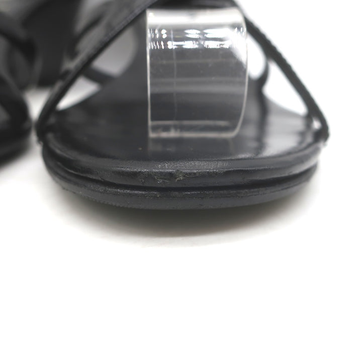 Vintage Prada Ankle Strap Wedge Sandals Black Patent Leather Size 38