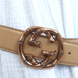 Gucci Bamboo GG Belt Beige Leather with Rose Gold Buckle Size 85 US 34