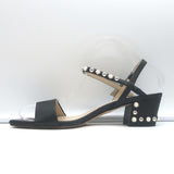 Jimmy Choo Aadra Faux Pearl-Studded Low Heel Sandals Black Leather Size 38