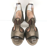 Chloe Slingback Sandals Bronze Metallic Leather Size 38.5 Open Toe Heels
