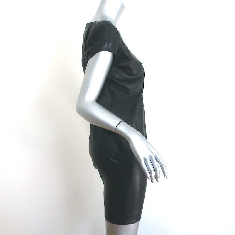 Saint Laurent Lamb Leather Mini Dress Black Size 38 Cap Sleeve Shift