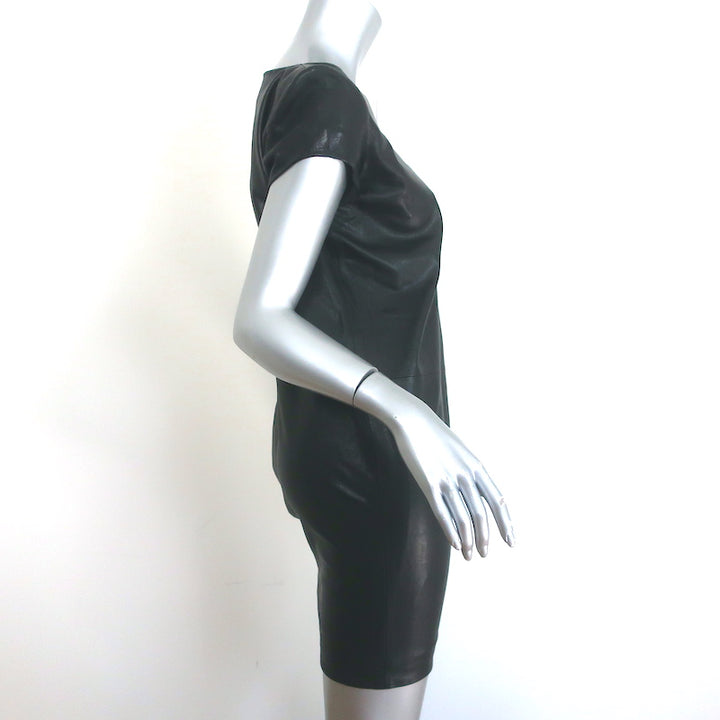 Saint Laurent Lamb Leather Mini Dress Black Size 38 Cap Sleeve Shift