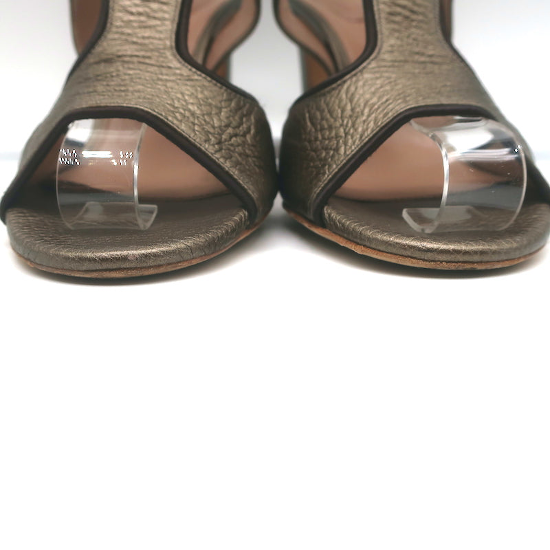 Chloe Slingback Sandals Bronze Metallic Leather Size 38.5 Open Toe Heels