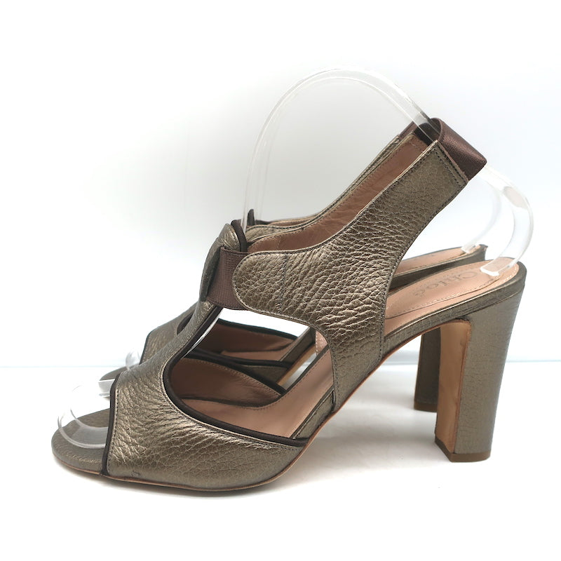 Chloe Slingback Sandals Bronze Metallic Leather Size 38.5 Open Toe Heels