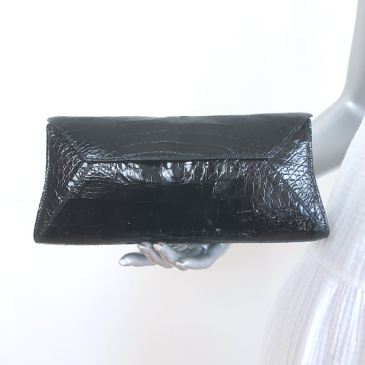 Nancy Gonzalez Crocodile Trapezoid Clutch Black Small Shoulder Bag