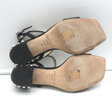 Jimmy Choo Aadra Faux Pearl-Studded Low Heel Sandals Black Leather Size 38