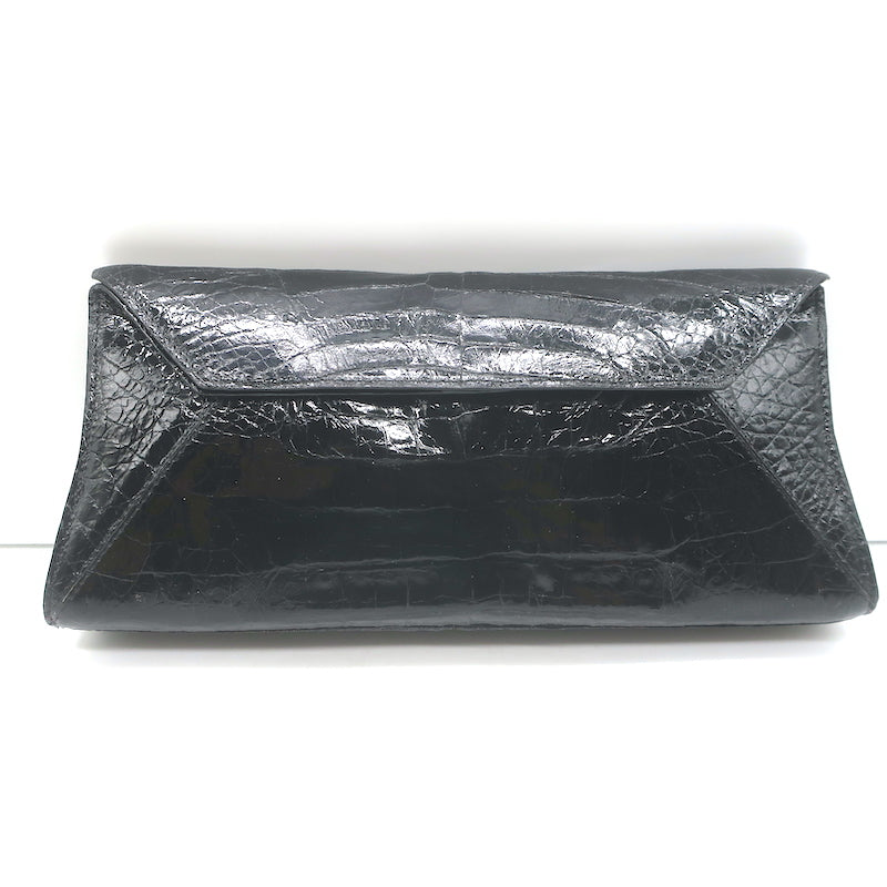 Nancy Gonzalez Crocodile Trapezoid Clutch Black Small Shoulder Bag