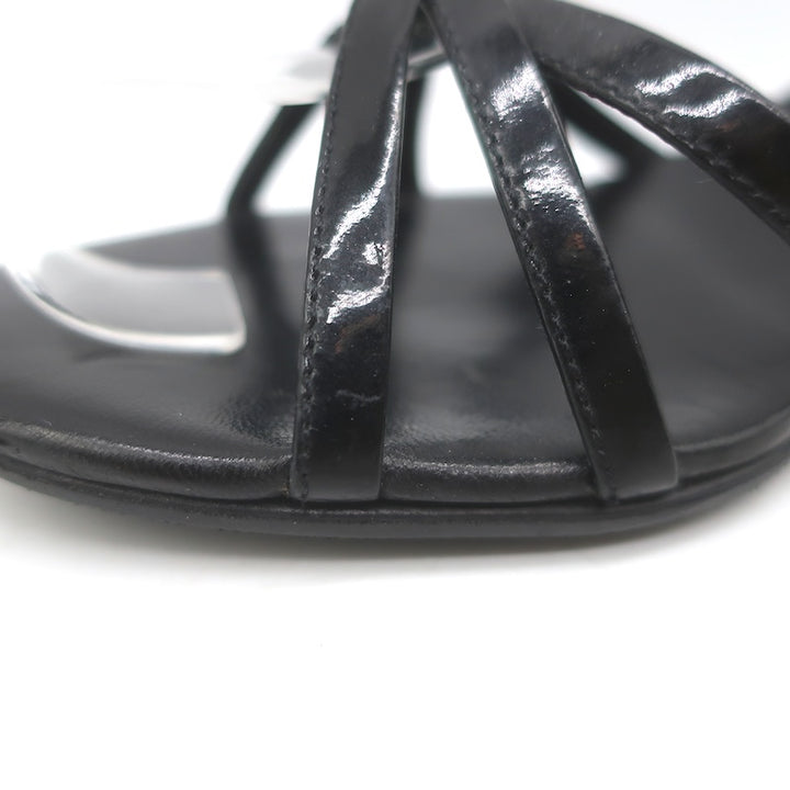 Vintage Prada Ankle Strap Wedge Sandals Black Patent Leather Size 38