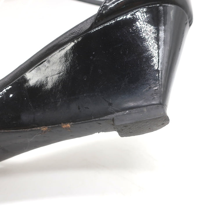 Vintage Prada Ankle Strap Wedge Sandals Black Patent Leather Size 38