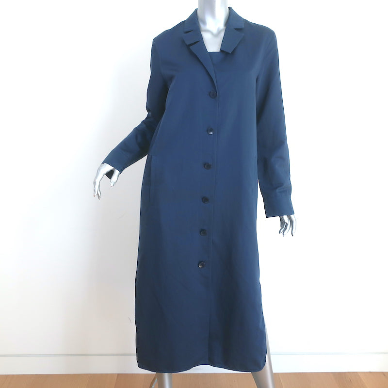 Tibi Shirtdress Navy Cotton-Linen Sateen Size 6 Long Sleeve Midi