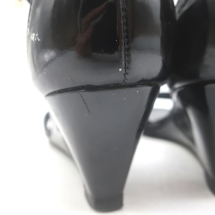 Vintage Prada Ankle Strap Wedge Sandals Black Patent Leather Size 38