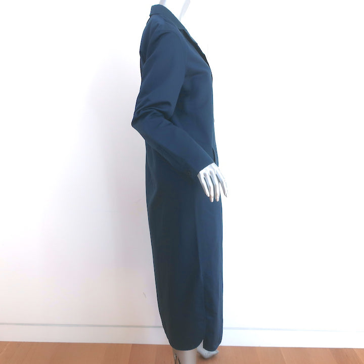 Tibi Shirtdress Navy Cotton-Linen Sateen Size 6 Long Sleeve Midi Dress
