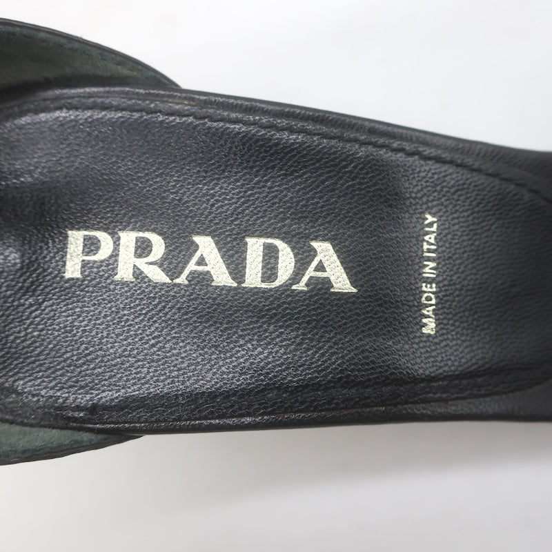 Vintage Prada Ankle Strap Wedge Sandals Black Patent Leather Size 38