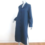 Tibi Shirtdress Navy Cotton-Linen Sateen Size 6 Long Sleeve Midi Dress