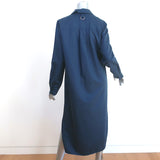 Tibi Shirtdress Navy Cotton-Linen Sateen Size 6 Long Sleeve Midi Dress