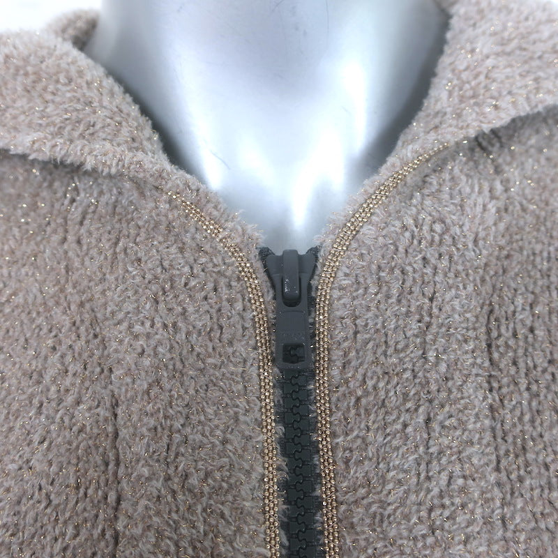Brunello Cucinelli Cashmere Monili-Trim Metallic Plush Knit Hoodie Taupe Size 12