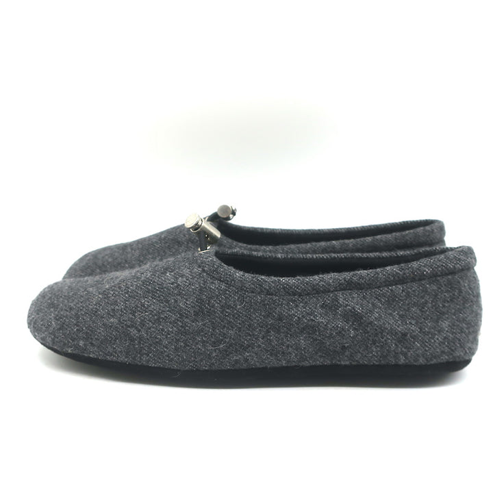 Prada Drawstring Slippers Dark Gray Flannel Size 37 NEW