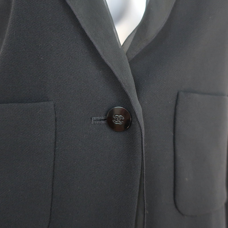 Vintage Chanel 98A Skirt Suit Black Chiffon-Trimmed Wool Size 38