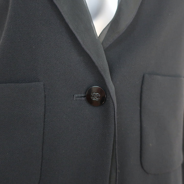 Vintage Chanel 98A Skirt Suit Black Chiffon-Trimmed Wool Size 38