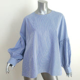 Tibi Removable Collar Top Blue/White Striped Cotton Size 8 Long Sleeve Blouse