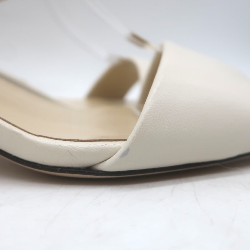 Jimmy Choo Aadra Faux Pearl-Studded Ankle Strap Sandals Cream Leather Size 38