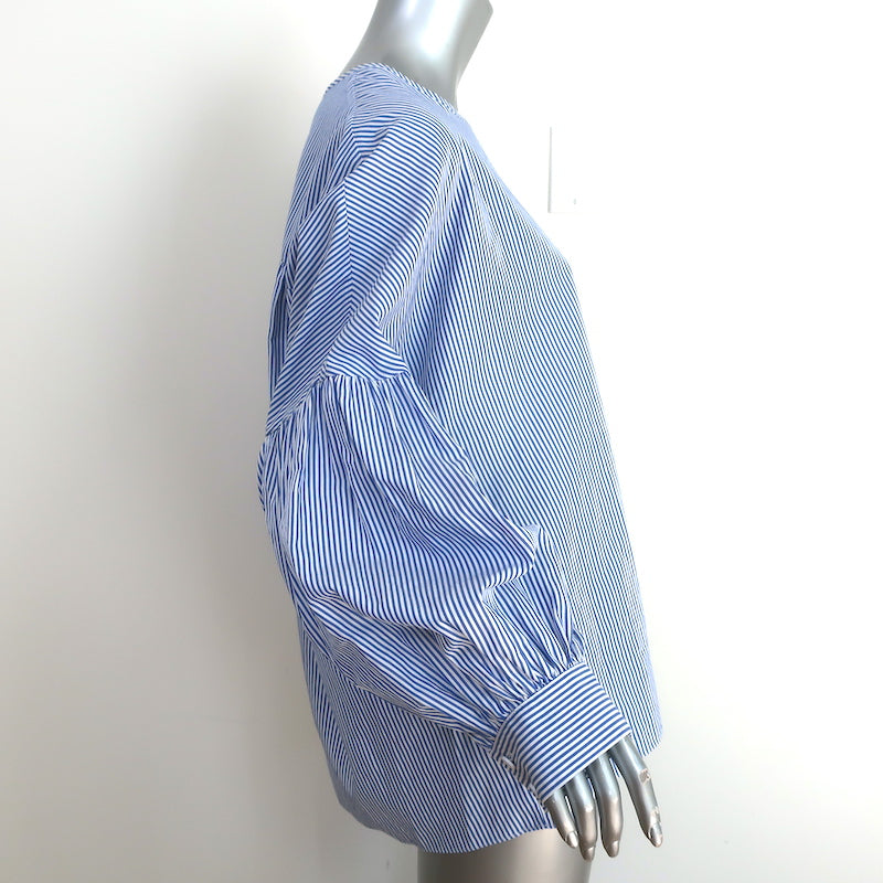 Tibi Removable Collar Top Blue/White Striped Cotton Size 8 Long Sleeve Blouse