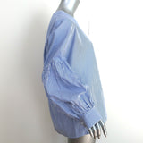 Tibi Removable Collar Top Blue/White Striped Cotton Size 8 Long Sleeve Blouse