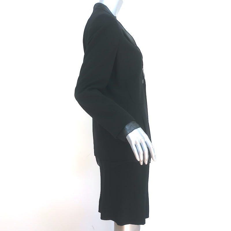 Vintage Chanel 98A Skirt Suit Black Chiffon-Trimmed Wool Size 38