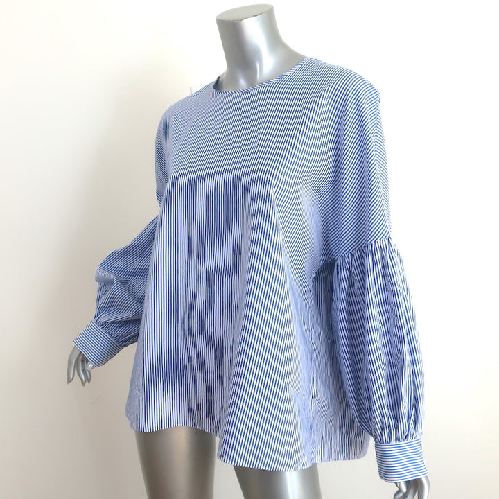 Tibi Removable Collar Top Blue/White Striped Cotton Size 8 Long Sleeve Blouse