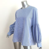 Tibi Removable Collar Top Blue/White Striped Cotton Size 8 Long Sleeve Blouse