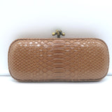 Bottega Veneta Snakeskin Long Stretch Knot Clutch Brown