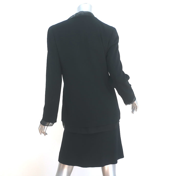 Vintage Chanel 98A Skirt Suit Black Chiffon-Trimmed Wool Size 38