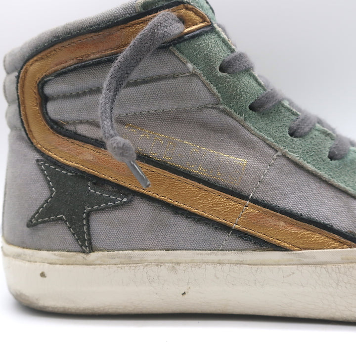 Golden Goose Slide High Top Sneakers Gray Canvas &amp; Blue Suede Size 38