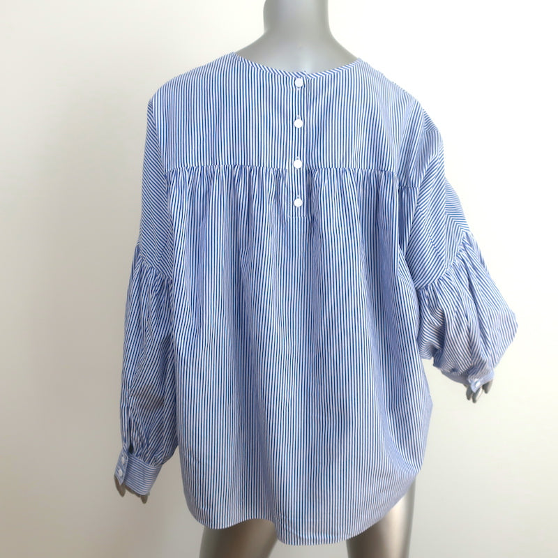 Tibi Removable Collar Top Blue/White Striped Cotton Size 8 Long Sleeve Blouse