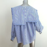 Tibi Removable Collar Top Blue/White Striped Cotton Size 8 Long Sleeve Blouse