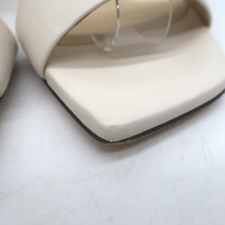 Jimmy Choo Aadra Faux Pearl-Studded Ankle Strap Sandals Cream Leather Size 38